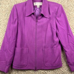 Doncaster Cashmere Wool Jacket Purple Full Zip Vintage Lined Business Size 12
